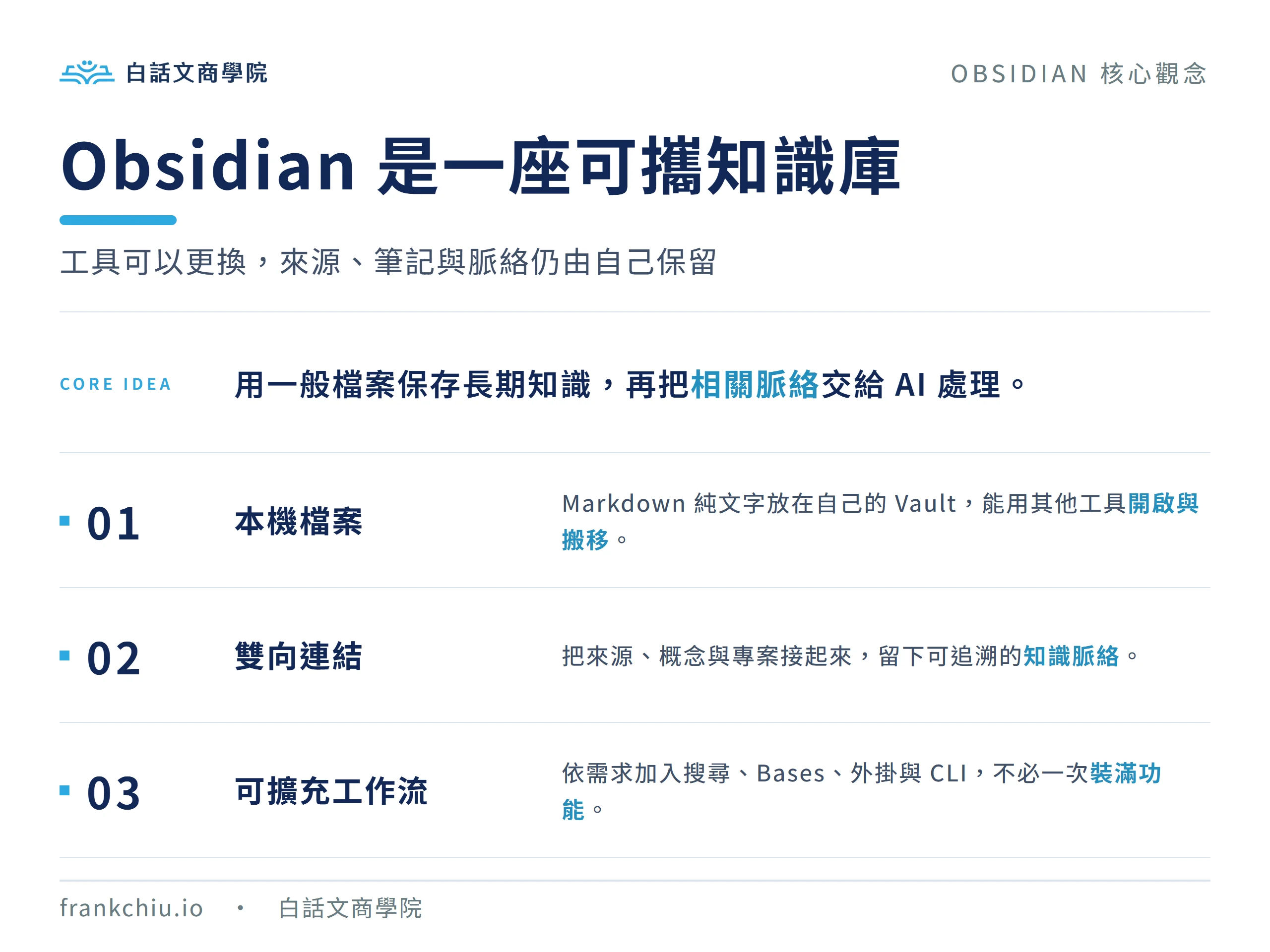 Obsidian 本機 Markdown、雙向連結與工作流圖解