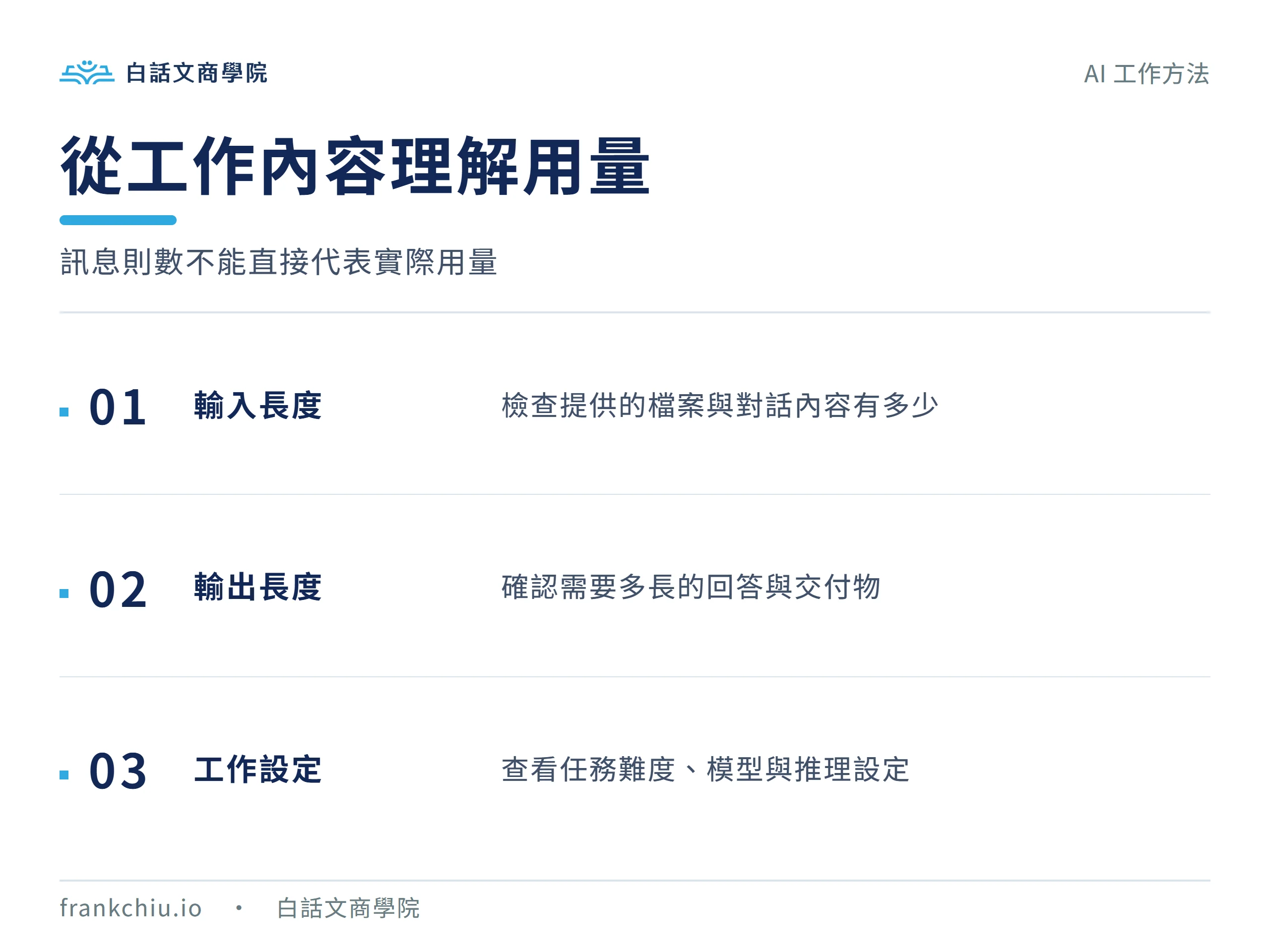 檢查資料長度、回答長度與工作設定來理解 AI 用量