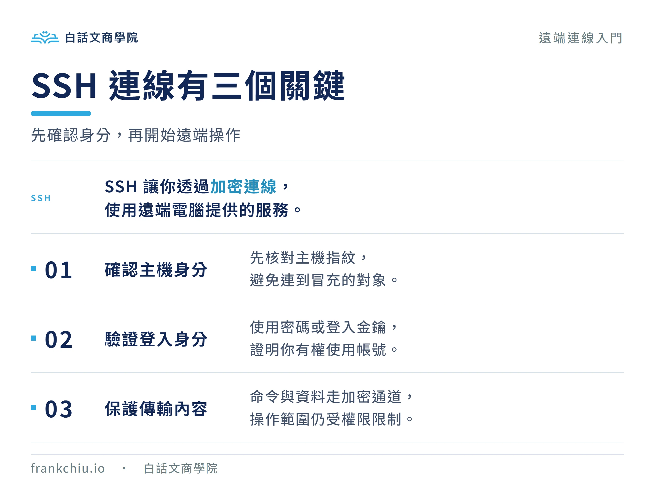 SSH 連線的三個關鍵：確認主機身分、驗證登入身分與保護傳輸內容