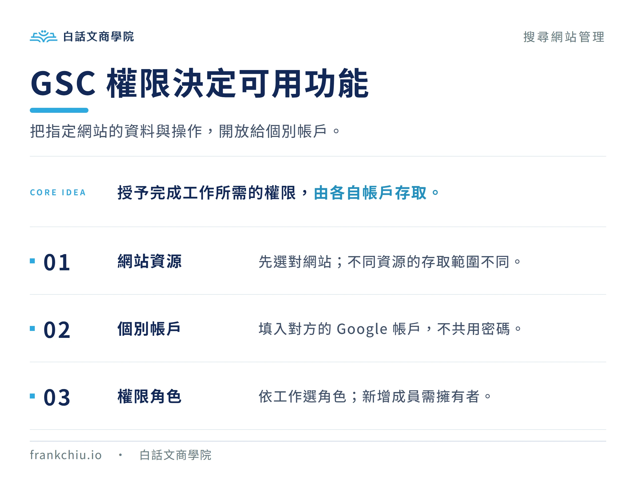 GSC 權限決定可用功能:網站資源、個別帳戶與權限角色