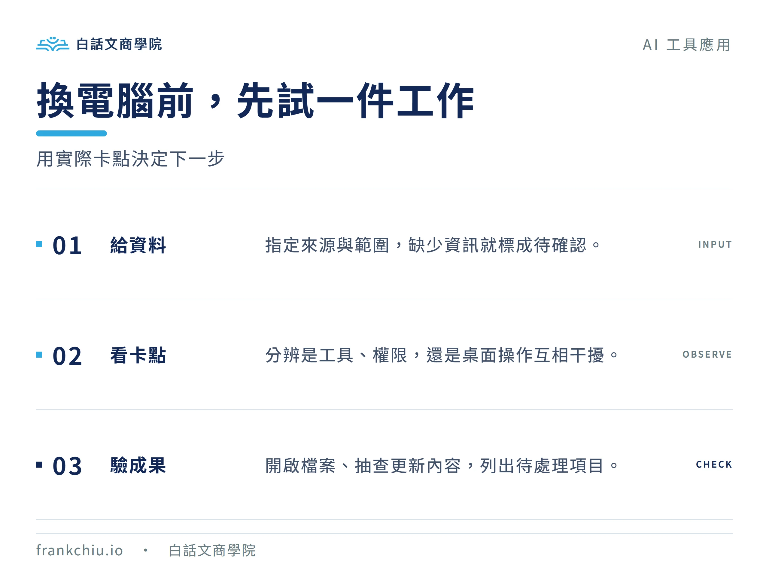 選擇工作環境的三步驟：給資料、觀察卡點、驗收成果